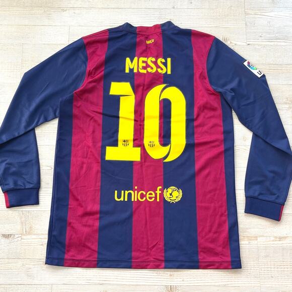 2014 2015 Nike Long Sleeve Barcelona Messi Home Football Jersey | Medium - Picture 2 of 10